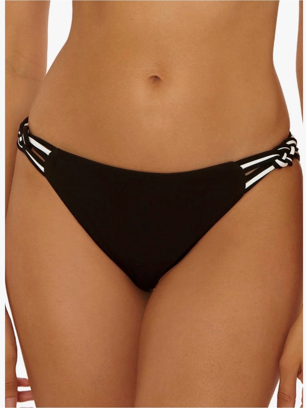 NWT Trina Turk Triumph Braid Hipster Bikini Bottom, Cheeky Coverage, Black Sz 10